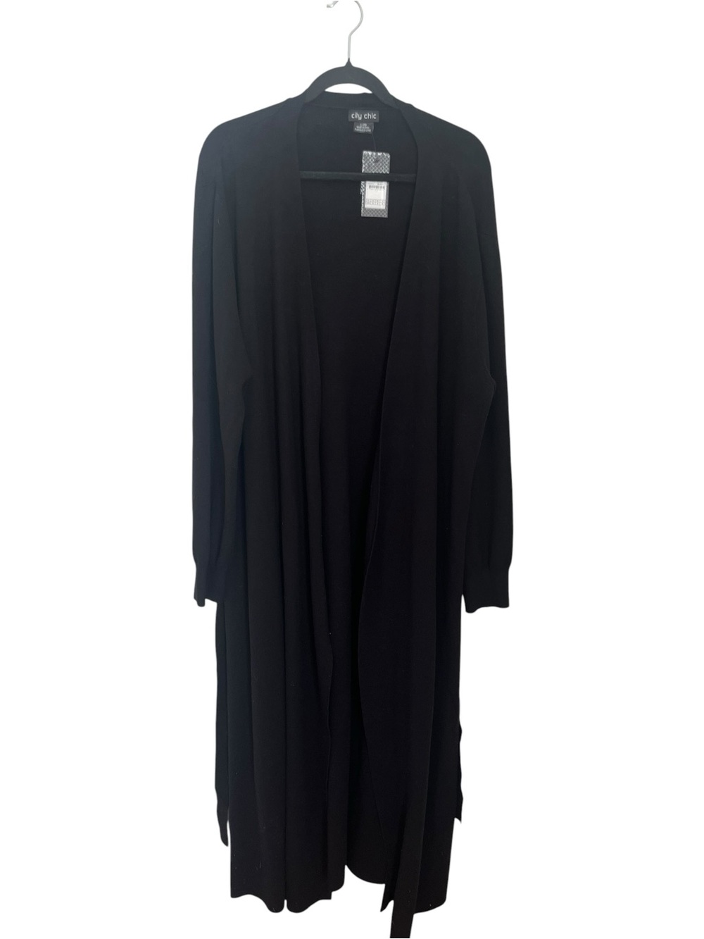 City Chic Black Long Belted Duster Cardigan Sz 20